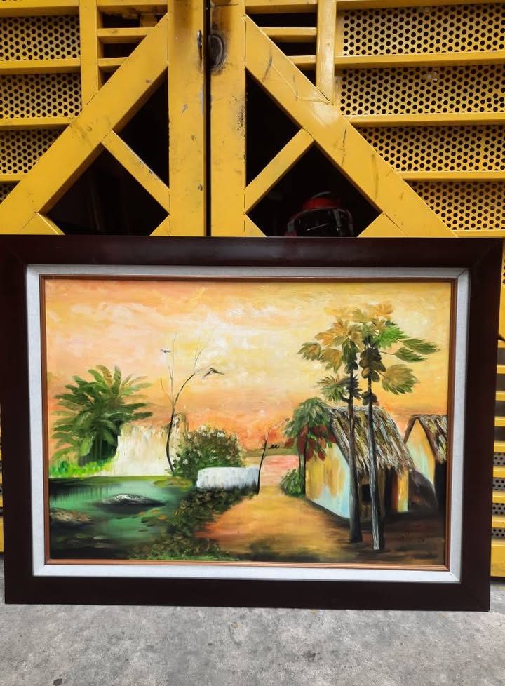 Tranh phong cảnh làng quê buổi hoàng hôn — original_uncropped