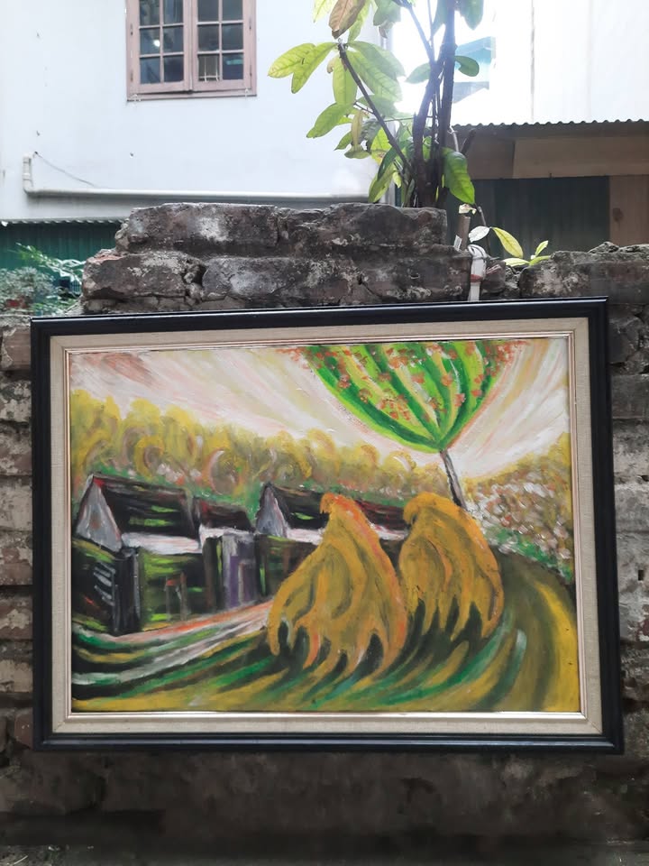Tranh sơn dầu phong cảnh đống rơm quê hương — original_uncropped