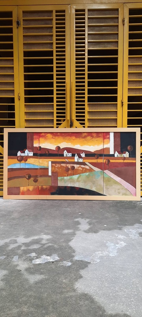 Tranh phong cảnh làng quê hiện đại khổ lớn — original_uncropped
