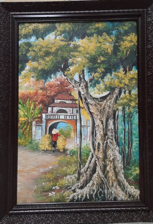 Tranh sơn dầu cây đa cổng làng Việt Nam