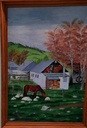 Tranh sơn dầu phong cảnh trang trại và chú ngựa