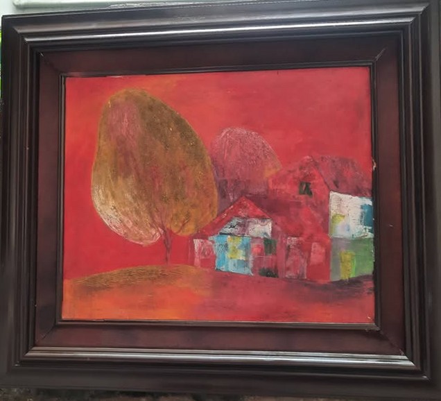 Tranh nghệ thuật trừu tượng phong cảnh đỏ