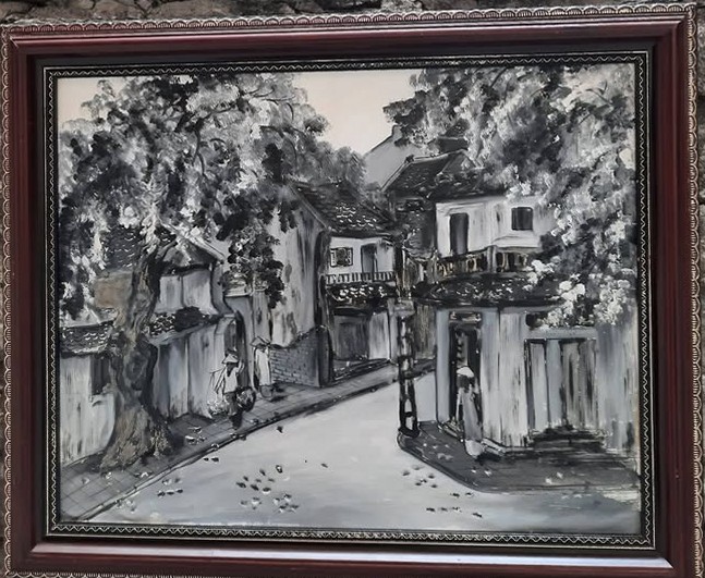 Tranh phong cảnh phố cổ đen trắng hoài niệm
