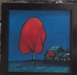 Tranh sơn dầu Cây Đỏ và Ngôi Nhà (Khung nhỏ)
