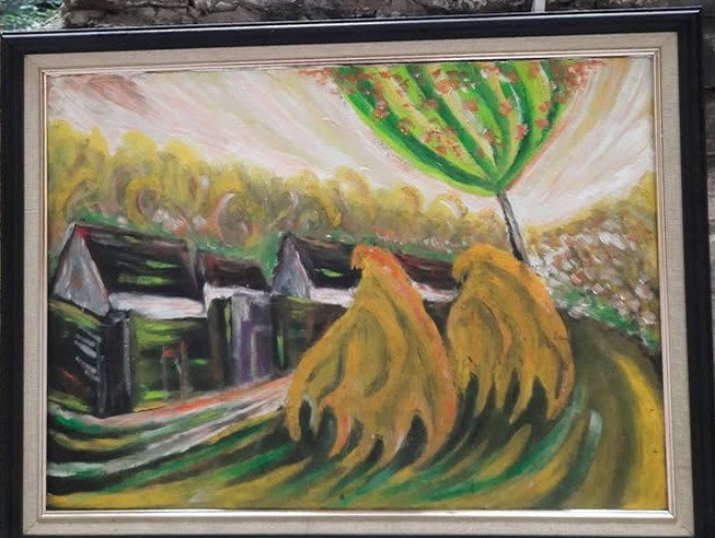 Tranh sơn dầu phong cảnh đống rơm vàng