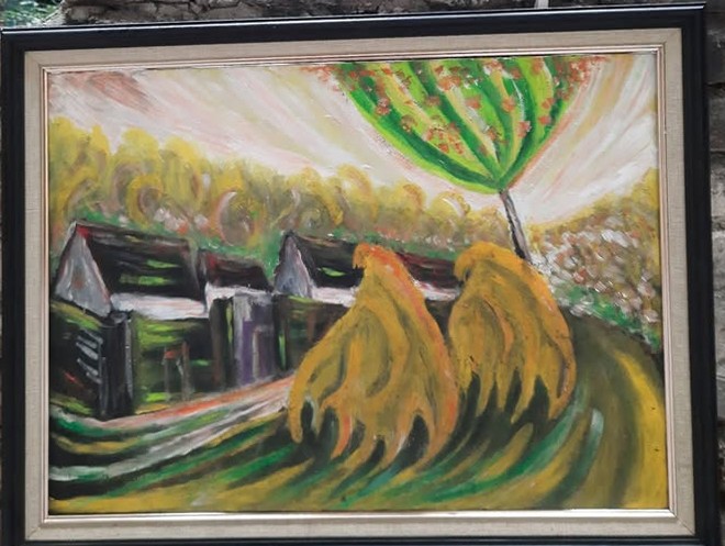 Tranh sơn dầu phong cảnh đống rơm quê hương