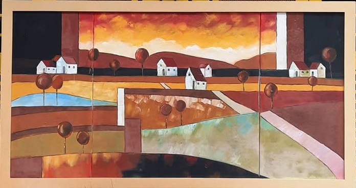 Tranh phong cảnh làng quê hiện đại khổ lớn