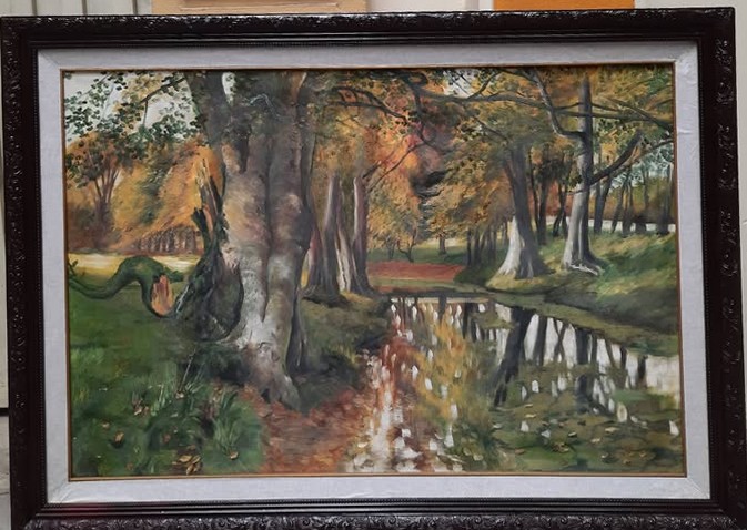 Tranh phong cảnh rừng cây bên dòng suối